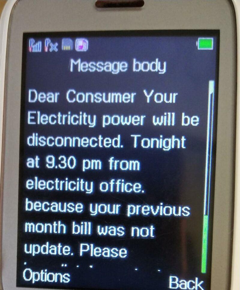Consumers are getting fake messages threatening to cut electricity connections