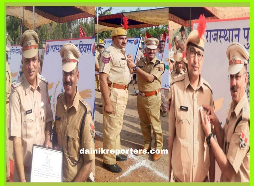 Tonk Kotwali station in-charge Jitendra Singh Charan and head constables Sharif Mohammad and Chandra Prakash honored