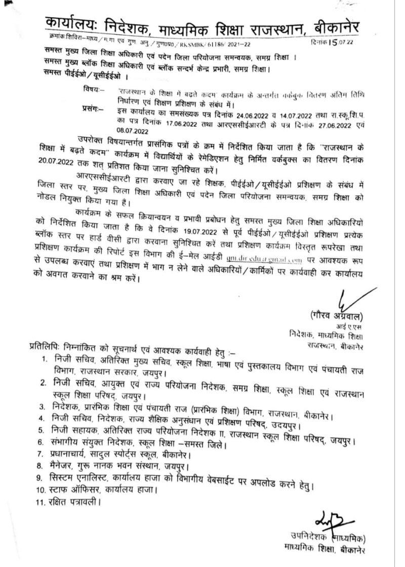 The increasing steps of education in Rajasthan, on training 19, the director issued these instructions